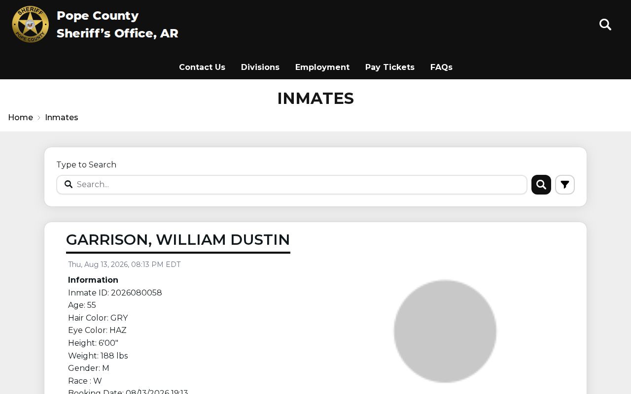 Pope County Detention Center current booking roster and photo placeholder