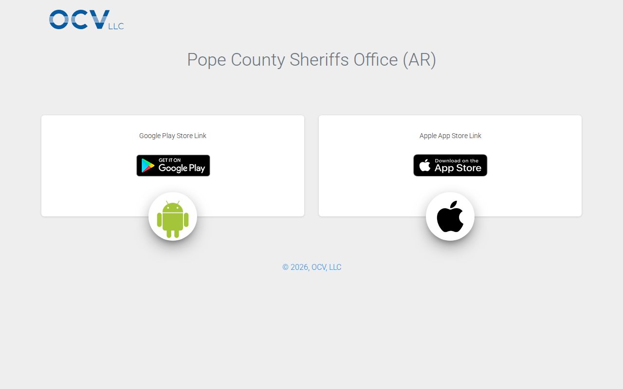 Pope County Sheriff's Office booking information app landing page