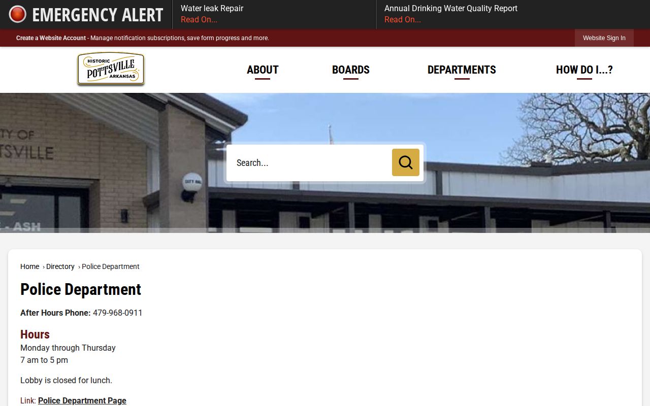 Pottsville Police Department directory for arrest and busted mugshot record requests