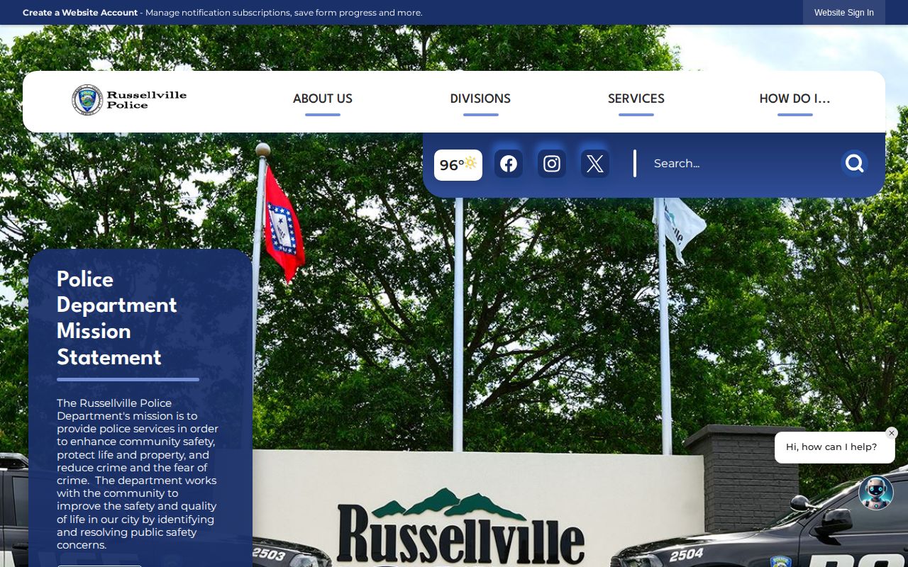 Russellville Police Department records page for busted mugshot and arrest requests